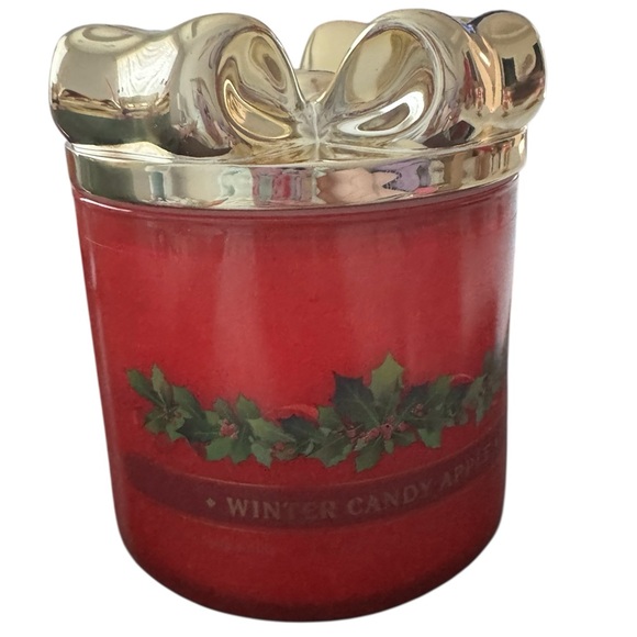 NEW Bath & And Body Works WINTER CANDY APPLE Candle Bow Lid Large 3-Wick 14.5 Oz